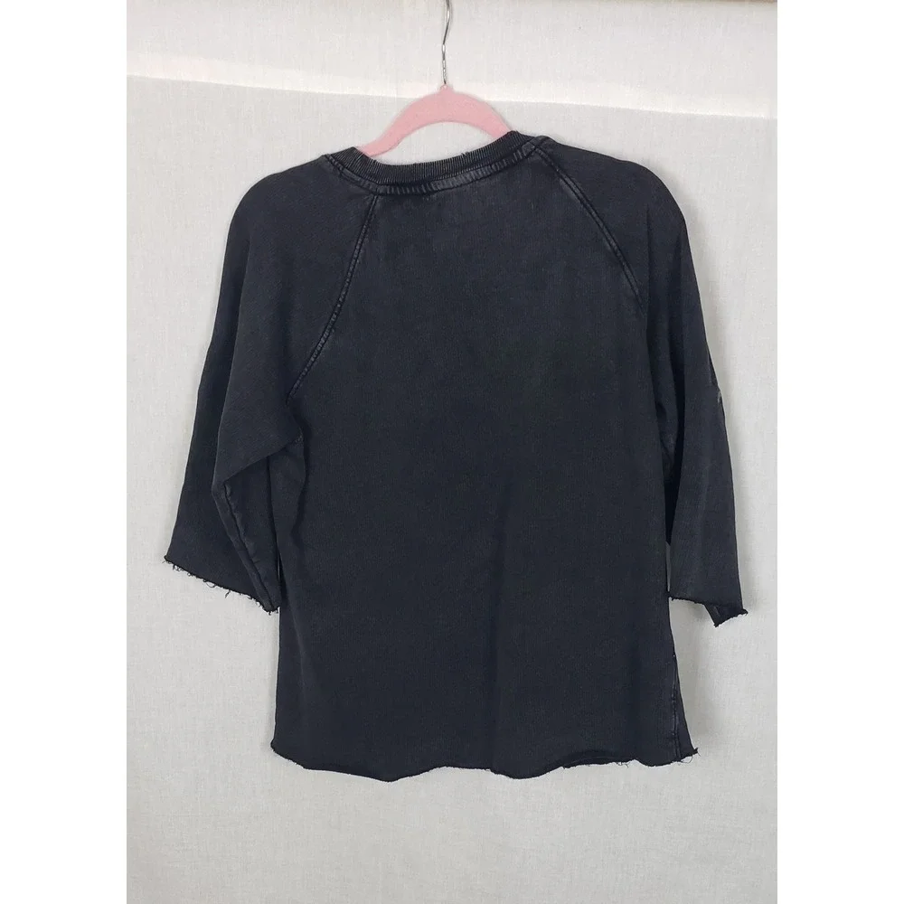 Lucky Brand Charcoal Gray Embroidered Rose Sweatshirt L Casual Boho Grunge - Picture 2 of 10
